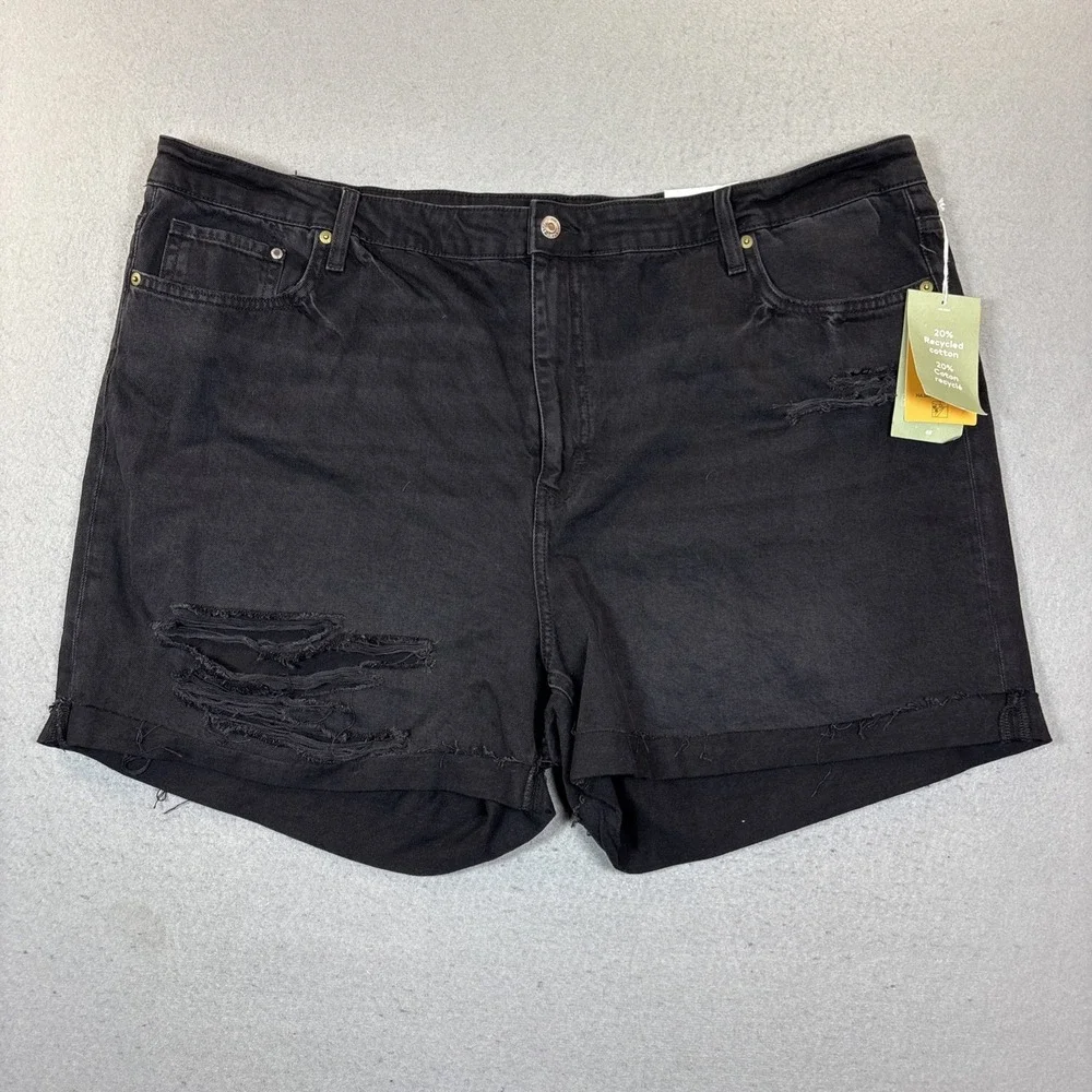 H&M Bermuda Short Black Distressed Ultra Hugh‎ Waist Mom Jean Size 24 NWT